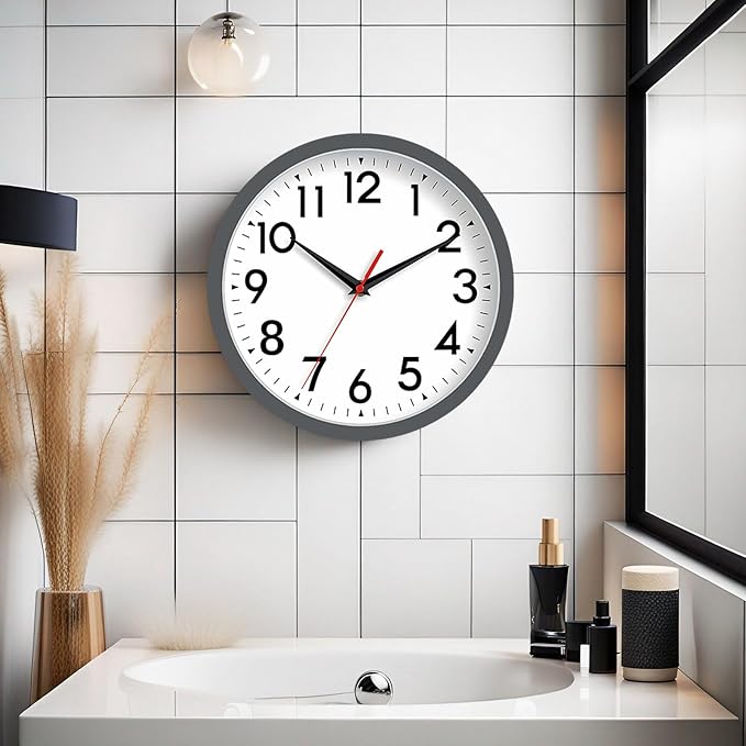 Wall Clock Small Analog 8 Inch Silent Non Ticking Battery Operated Modern Simple Decorative for Kitchen Office Bedroom Bathroom Living Room (Gray)