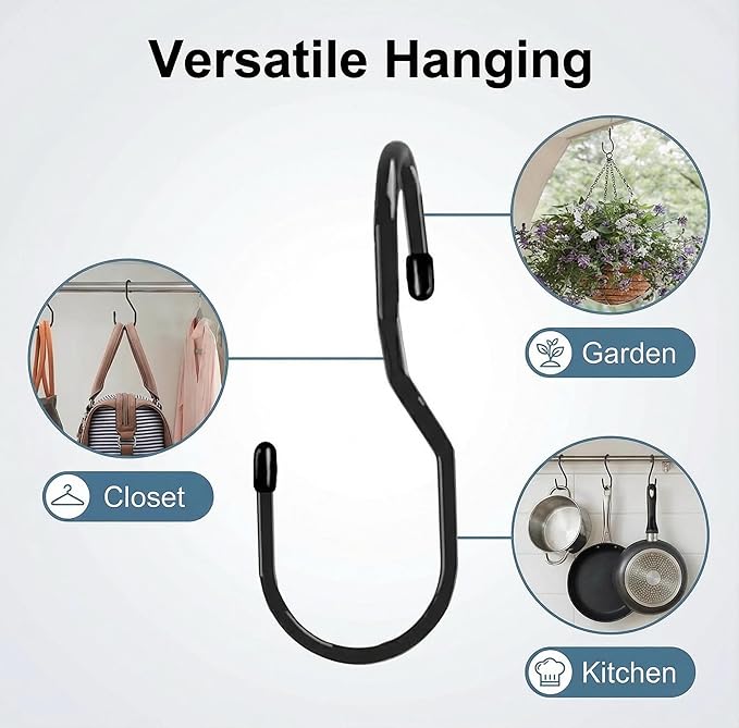 Poshetion 12 Pack Purse Hanger for Closet – Vinyl Coated Twist Design Black Hooks, 5 Inch Large Rod Compatible, Ideal for Handbags, Backpacks, Scarves & More – Space Saving Home Organize