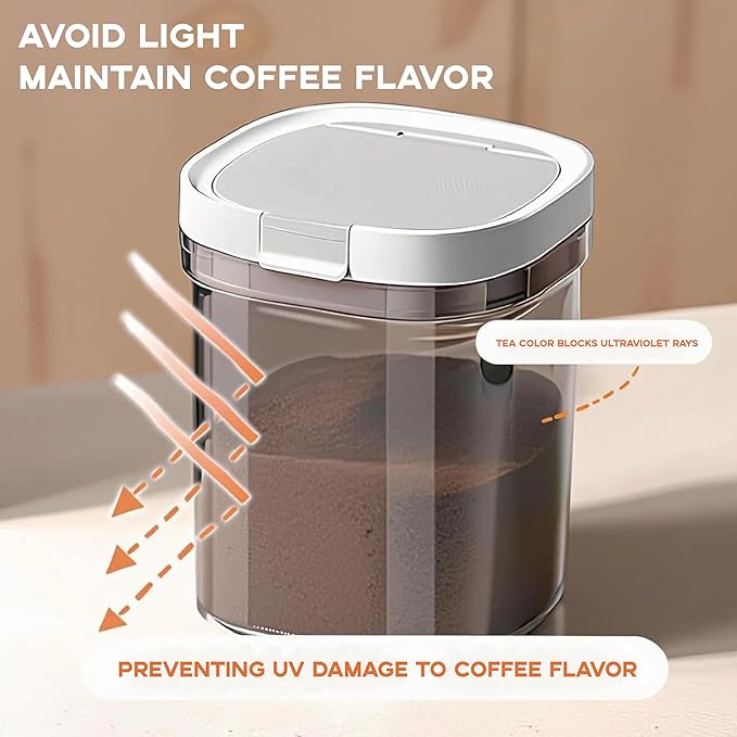 Airtight Coffee Canister, 8oz Coffee Storage Container with Scoop, Kitchen Food Storage Jar for Grounds Coffee, Beans, Tea, Sugar, Flour, Cereal, 800ml