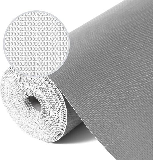 Drawer Liner, Shelf Liners for Kitchen Cabinet Waterproof & Oil-Proof Cupboard Liner Non-Slip Drawer Mat PVC Material Non Adhesive Kitchen Liner for Countertop Gray 17.5 x 157.4 Inches