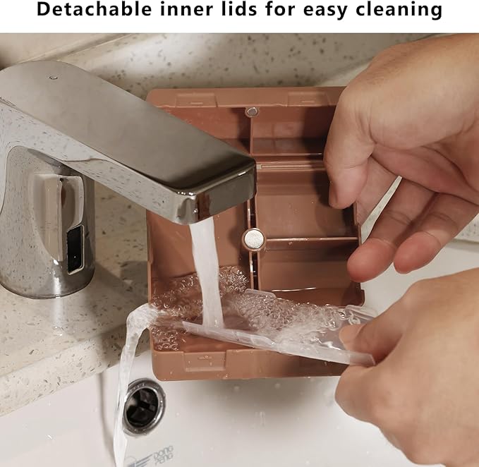 FYY Daily Pill Organizer,2 Pcs 7 Compartments Portable Pill Case Travel Pill Organizer,[Folding Design] Pill Box for Purse Pocket to Hold Vitamins,Cod Liver Oil,Supplements and Medication-Brown