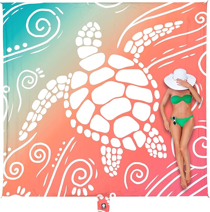 WEKAPO Beach Blanket Waterproof Sandproof Oversized Extra Large Sand Free Beach Mat with Stakes, Storage Bag - Essentials for Outdoor Beach, Picnic (Sea Turtle, 11 X 9 FT (1~10 Person))