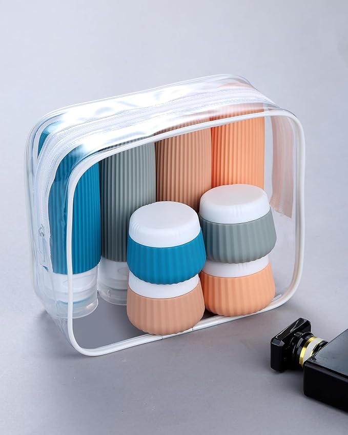 Travel Bottles 8 Pack, TSA Approved 3 oz Toiletries Containers, Leak Proof Silicone Squeezable Essentials Jars with Clear Bag