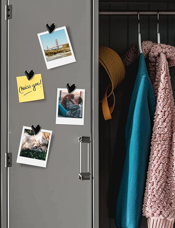 Mymazn 20Pcs Fridge Magnets Cute Refrigerator Magnets, Small Magnets for Whiteboard Cabinet Locker, Heart Decorative Magnets for Classroom Kitchen Office (Black)