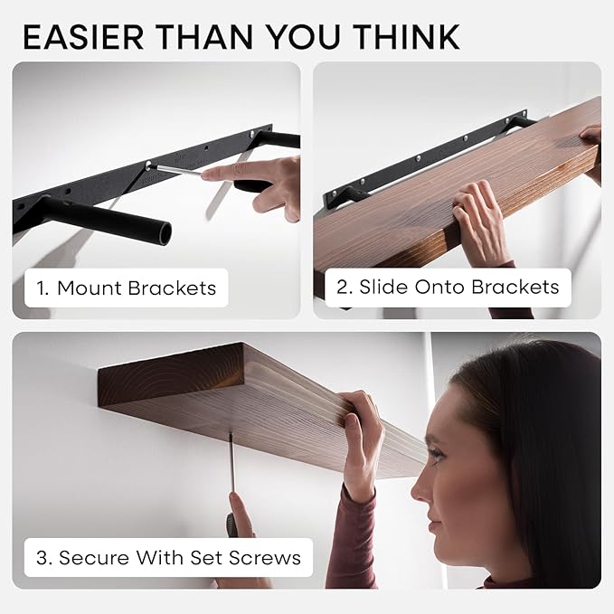 Homeforia Classic Walnut 16 inch Floating Shelf, High End Solid Real Wood Small 16inch Floating Shelves for Wall Mounted, 16in Floating Shelves, Heavy Duty Bracket, 16 X 6.5 X 1.75 inches, Set of 4