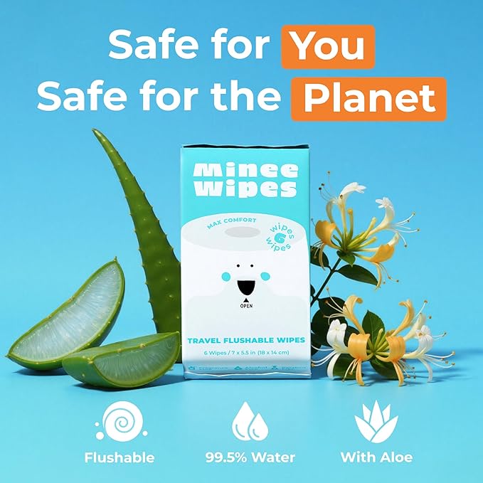 Impossibly Compact Travel Flushable Wipes - 99.5% Water and Aloe - Safe for Sensitive Skin & Hypoallergenic - Travel Essentials for Adults & Kids, Unscented, 24 Pack 144 Wipes