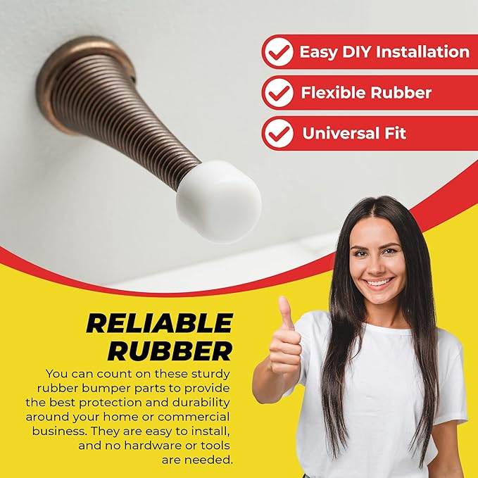 Premium Rubber Door Stop Stud Replacement Tips – Doorstopper Bumpers, Spring Hinge End Caps for Wall & Floor Protection – Universal Size (White)