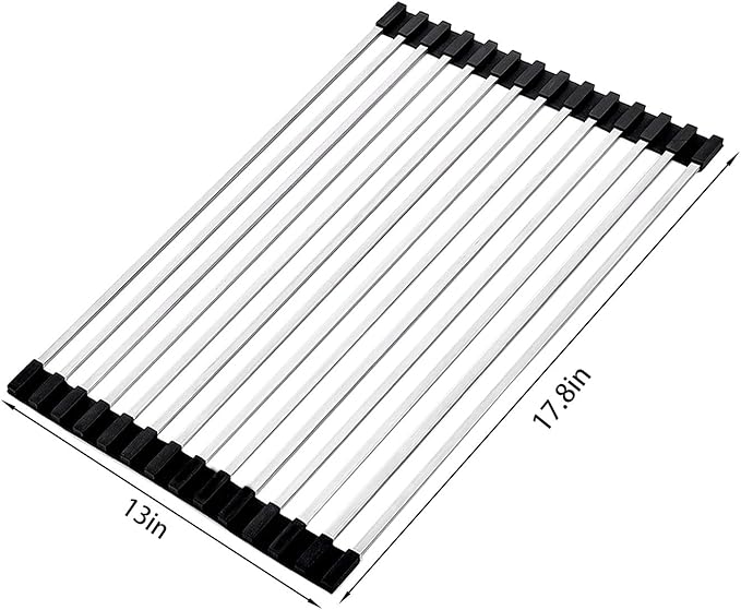 Ahyuan Roll up Dish Drying Rack Over The Sink Dish Drying Rack Square Tubes Dish Rack Over Sink Dish Racks for Kitchen Counter RV Camper Accessories for Travel Trailers (Black, 17.8''Wx13.4''L)