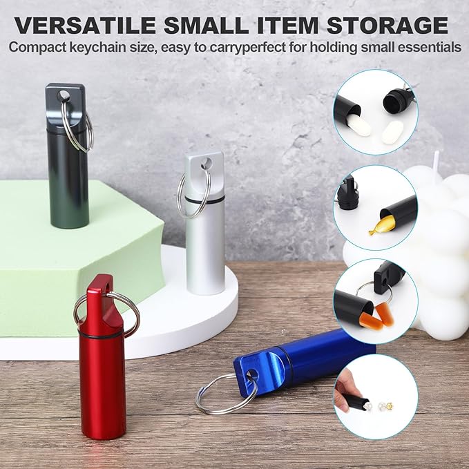 6 PCS Keychain Pill Holder, Waterproof Pill Container, Mini Travel Portable Pills Organizer, Pocket Pills Case for Men, Medicine Storage Box, Small Medicine Case Travel for Purse Women Outdoor Camping