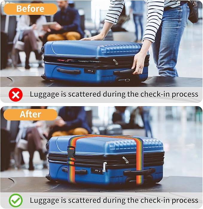BILIONE Luggage Straps, 79" Long Belts Keep Suitcase Secure While Traveling, TSA Approved Add a Bag Premium Accessory for Travel Bag Closure (Black+Blue, 4Pcs)