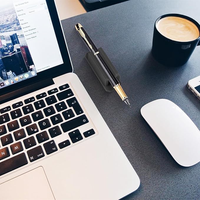 12 Pack Pen Holder for Desk, Silicone Pencil Holder with 12 Extra Adhesive Stickers, Adhesive Pen Holder & Marker Clip for Classroom Office Desk or Any Surface, Teacher Accessories Supplies (Black)