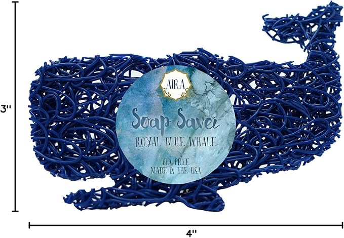 Aira Soap Saver - Dish & Holder Accessory - BPA Free Shower & Bath Holder - Drains Water, Circulates Air, Extends Life - Easy to Clean, Fits All Dish Sets - Blue Whale