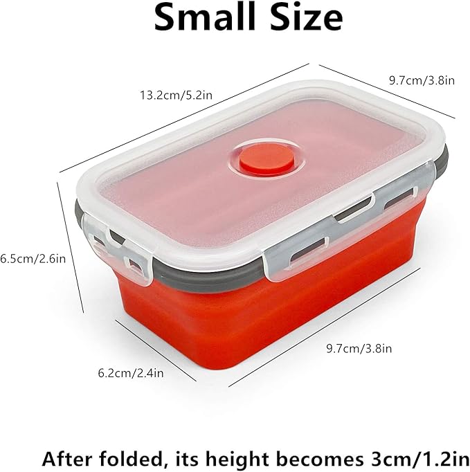 CCyanzi 3-Piece Collapsible Food Storage Containers with Lids, Silicone Lunch Container, Microwave & Freezer Safe, Space Saving for Kitchen Cabinet and Camping Backpack (Red Gray)