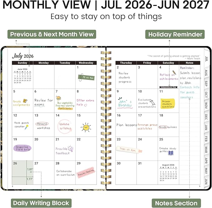 Academic Planner 2026-2027, Weekly and Monthly Calendar Book, July 2026 – June 2027, Hardcover Planner with Tabs, Perfect for Teachers, Students, Women & Men, A4 (8.5" x 11") - Forest Botanica