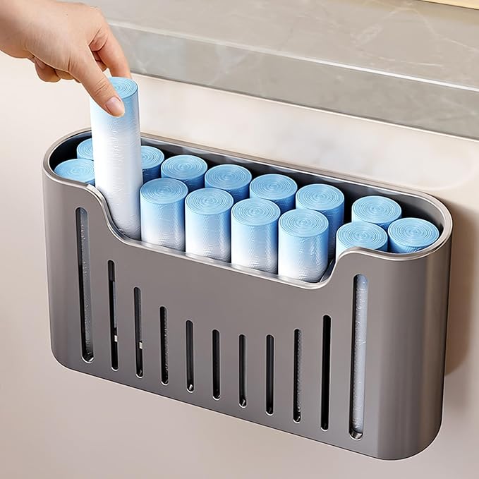 Kitchen Cabinet Door Storage Box, Self-Adhesive Wall-Mounted Storage Box, Wardrobe/Bathroom/Refrigerator Small Item Organizer (Grey)