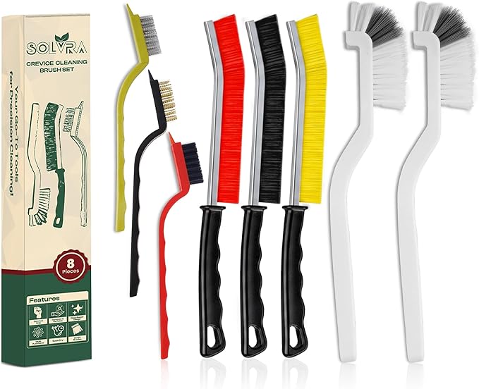8 Pcs Crevice Cleaning Brush Set – Hard Bristle Cleaning Tools for Grout, Gaps & Narrow Spaces – Multi-Purpose Grout Brush, for Cleaning Bathroom, Shower, Window Tracks, Kitchen