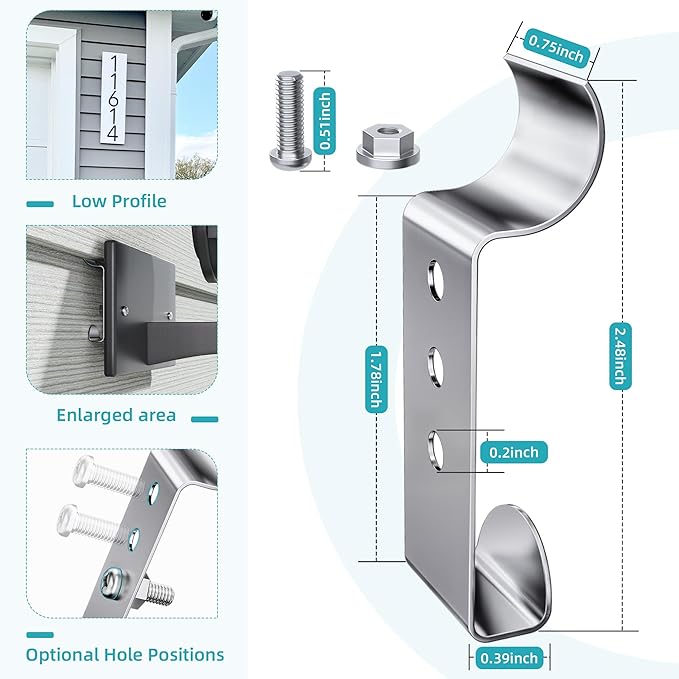 Amuille 10 Pack Vinyl Siding Clips, Vinyl Siding Screws Hooks for Hanging Outdoor Decors, No-Hole Siding Hanger Camera Mount Hook for Blink, Ring, Arlo, Doorbell, Plaques