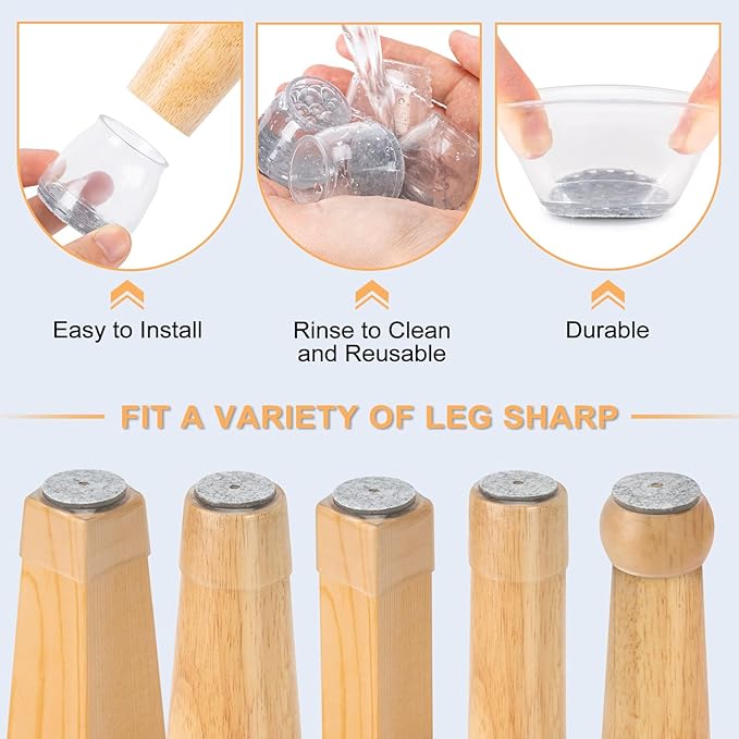36Pcs Round Chair Leg Floor Protectors, Silicone Chair Feet Caps to Protect Tile Floors, Felt Pads Furniture Leg Caps Covers from Scratches and Noise (Clear, Small Fit: 0.9"-1.29")