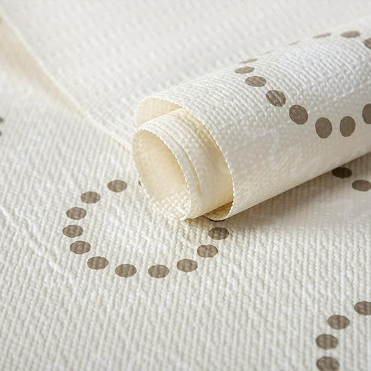 FIFTY FEET 18X96 Inch Shelf Liner for Kitchen Cabinets, PVC Drawer Liner for Dresser Non-Slip Bathroom, Non-Adhesive Cabinet Liner Washable (Beige Circle)(2 Roll)