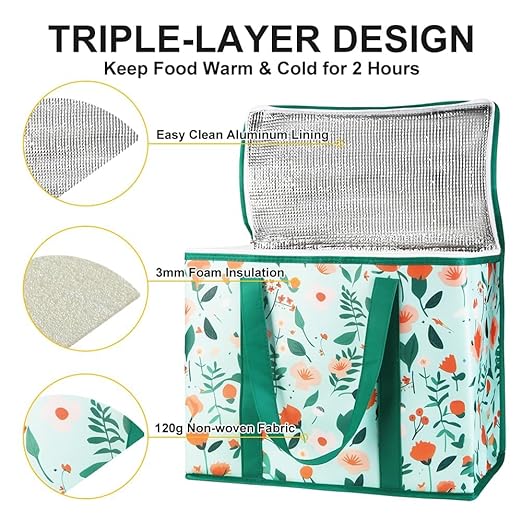 1-Pack Insulated Reusable Grocery Shopping Bags, X-Large Insulated Food/Pizza Delivery Bag for Delivery Drivers, Commercial Food Warmers, Tote Cooler/Thermal Bags