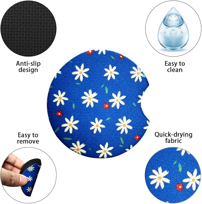 2 Pack Car Coasters for Drinks Absorbent - 2.75 Inch Cute Car Cup Holder Coasters for Women, Removable Cup Holder Coaster for Your Car, Car Interior Accessories for Women & Girls (Chrysanthemum)