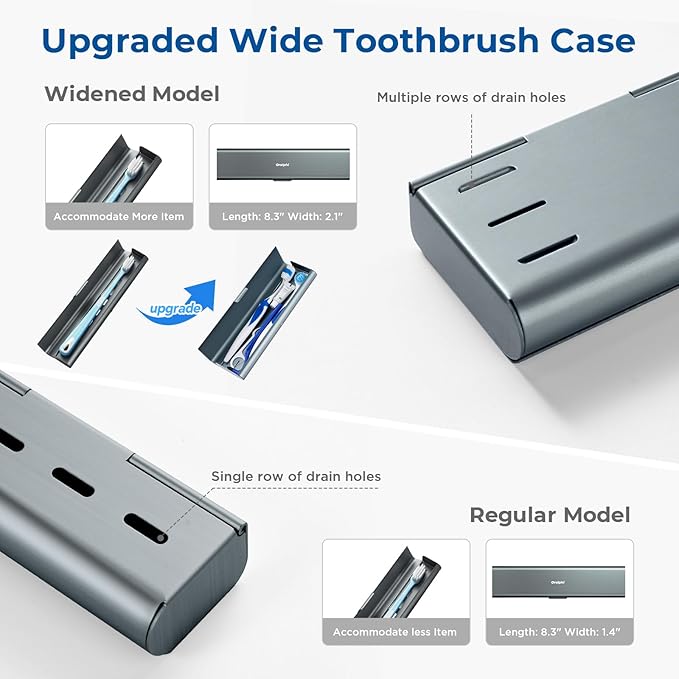 Wider Aluminum Toothbrush Travel Case, Portable Travel Toothbrush Holder, Durable Manual Toothbrush Box Container for Traveling, Bathroom, Camping, Business Trip, Gray Blue