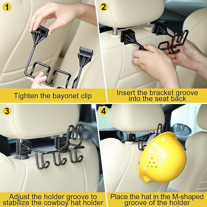 Enhon Hard Hat Holder for Truck, Car Holder Organizer with 3 Hooks for Safety Helmet, Caps, Jacket & Tool Bag, Hard Hat Accessories for Men & Women – Patent Pending(Black,1 Pcs)
