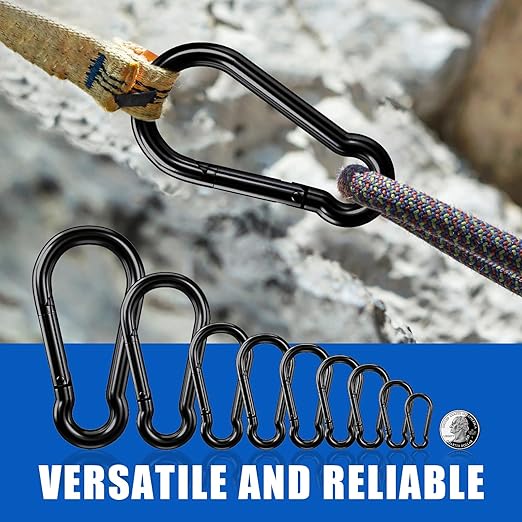 KINLINK 10 Pack Black Carabiner Clip, 2.36 inch Heavy Duty Spring Snap Hook, Small Caribeener Clips for Outdoor Camping, Swing Set, Hammock, Hiking Travel, Fishing, Quick Link Keychain