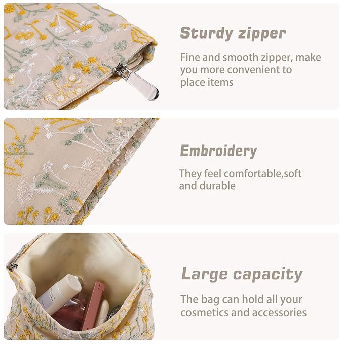 ZLFSRQ Silk Flower Makeup Bag Travel Cute Cosmetic Bags for Women Large Toiletry Pouch Zipper Cosmetic Pouch for Purse Aesthetic Makeup Organizer Bag Portable Toiletry Bags