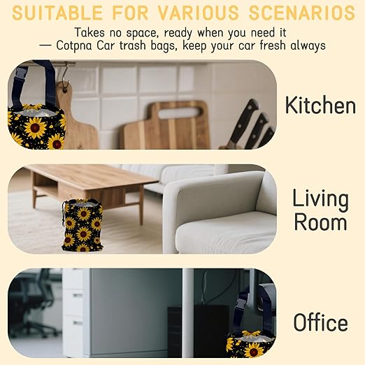 Vintage Sunflower Car Garbage Bag, Small Car Trash Bag Hanging Back of Seat,Drawstring Car Trash Bag with Adjustable Buckle,Car Accessories for Camping Travelling