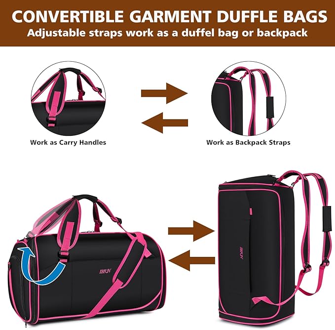 Convertible Garment Duffel Bags for Travel, 4-in-1 Carry on Duffle Bag for Women with Backpack Straps & Waterproof Shoe Pocket, Hanging Suit Dress Weekender Bag for Business, Wedding, 3pcs