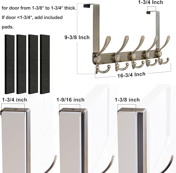 Dseap Over Door Hook 2.0 - Upgraded Version - Simple-Assembly, Strong, Heavy-Duty Stainless Steel 5-Tri-Hook Over The Door Hanger Rack, SimpleStrong Series, Bronze, Pack of 2