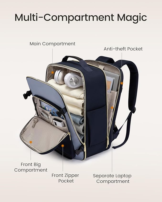 LOVEVOOK 56L Travel Backpack for Women & Men, Airline Approved Carry On Luggage with 3 Packing Cubes, TSA Overnight Bags, Waterproof Personal Item Bag, Weekender Essentials Backpacks fits 17" Laptop