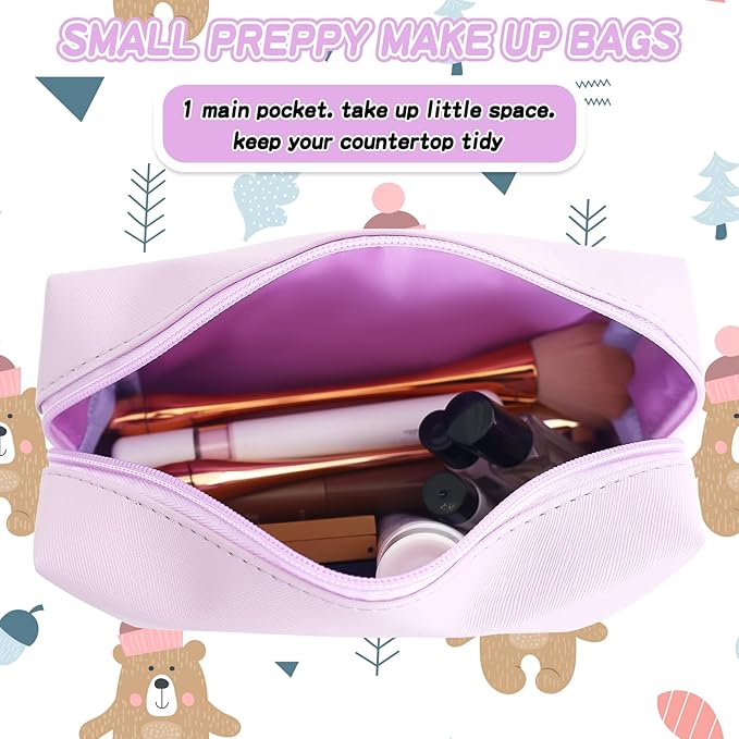 Gifts for Girls Initial Makeup Bag Personalized Cosmetic Bag with Zipper Cute Travel Toiletry Bag Waterproof PU Preppy Makeup Pouch Birthday Gift for Teen Girls Women(Purple N)