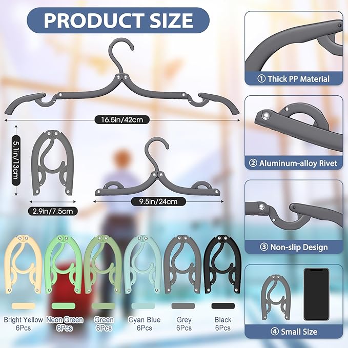 Travel Hangers Portable Foldable Travel Hanger Organizer, Plastic Cruise Ship Accessories Essentials Clothes Hanging Rack Folding Hangers for Traveling Camping Flying RV Suitcase (36, Vivid Black)