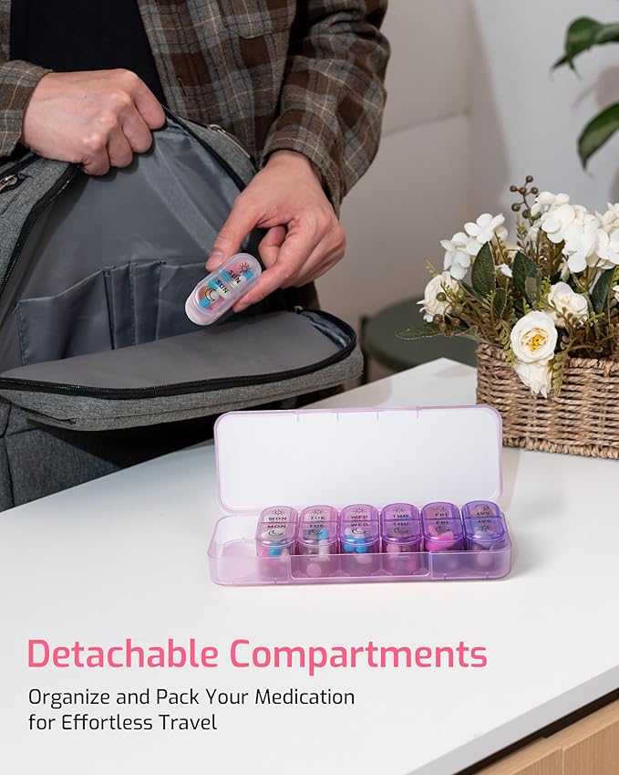 Daviky Weekly Pill Organizer 2 Times a Day, 7-Day AM PM Medicine Case, Travel-Friendly Pill Box for Fish Oils, Vitamins & Supplements