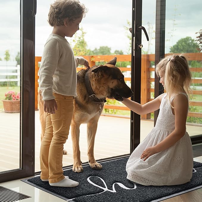 Door Mat (32"x20",Black), Welcome Mat Low Profile Front Doormat Indoor Outdoor Door Non Slip Rugs for Entryway, Patio, High Traffic Areas