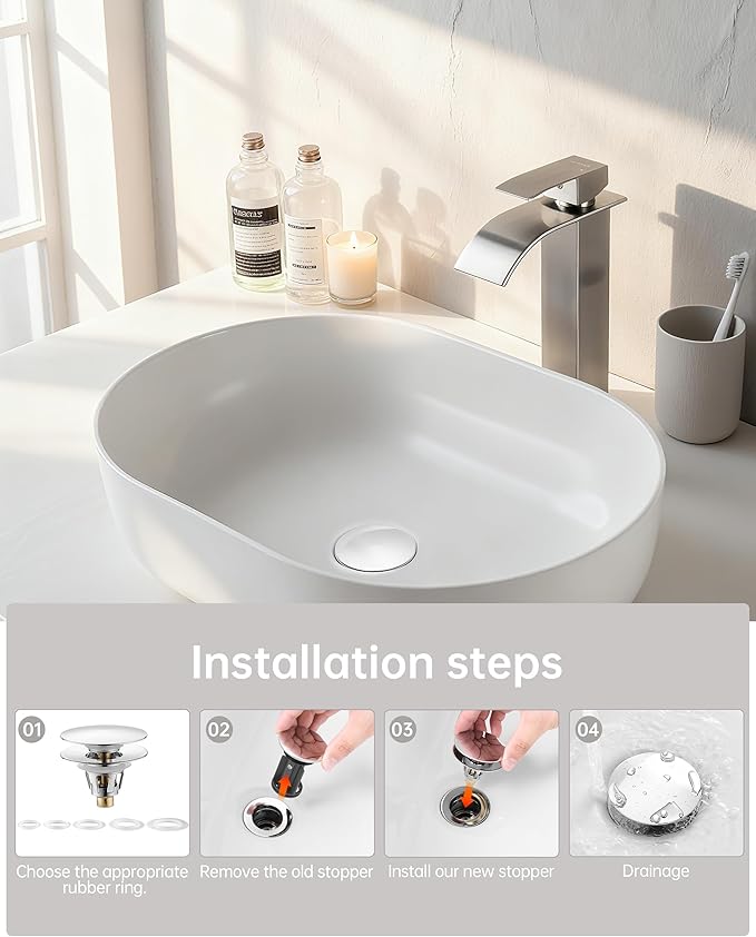 Fransiton Bathroom Sink Drain Stopper, Big-Cap Pop-up Drain Fits 1.1“-1.77”Lavatory Vanity RV Sink, Anti-Clogging Drain Plug with Detachable Hair Catcher, Chrome Plated