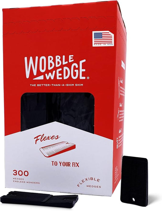Wobble Wedges Flexible Plastic Shims - Leveling Shims for Home Improvement, Furniture Levelers, Table, and Toilet for Leveling - Made in USA Plastic Wedges Shim for Appliances (Black, 300-Pack)