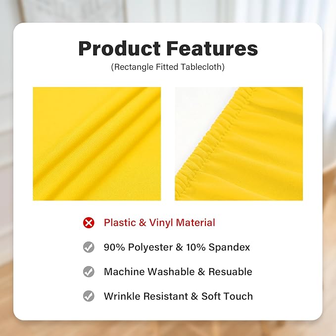NEWISHER Fitted Rectangle Tablecloth 42 x 72 Inch Elastic Table Cloth Stretch Spandex Table Cover Gold Washable Polyester Table Top Cap Cover for Dining Picnic Camping Indoor and Outdoor