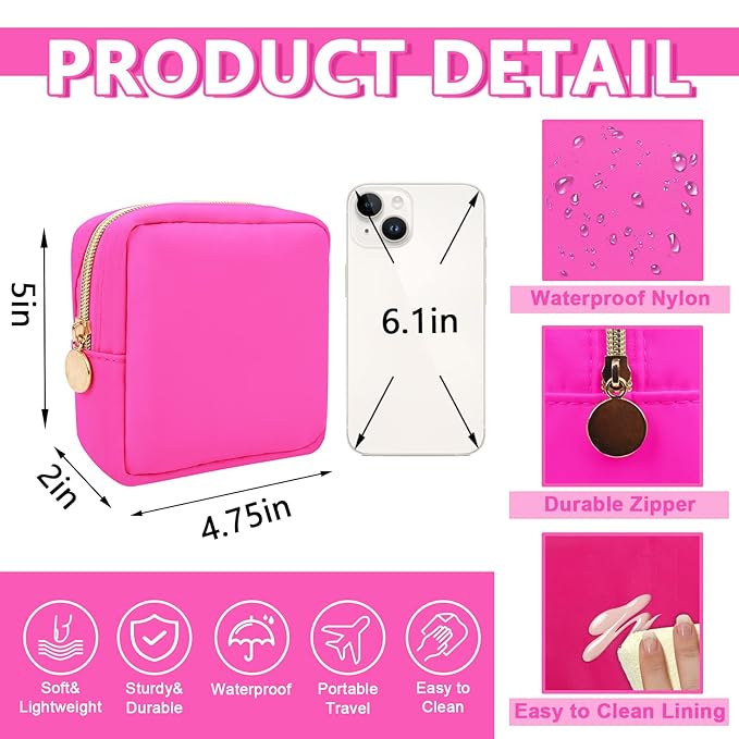 6 Pcs Waterproof Mini Makeup Bag Pouch for Purse,Small Cosmetic Travel Bag Pouch Nylon Toiletry Organizers Bag for Women Girls,Cute Mini Zipper Preppy Coin Purse for School Work Camping Travel