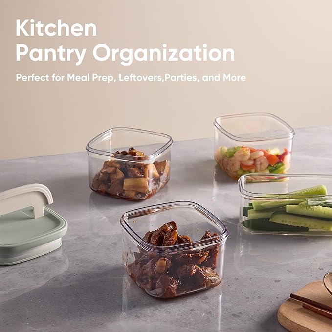 CAROTE Airtight Food Storage Containers with One-Touch Snap Lids, 20 PCS BPA-Free Plastic Food Storage Set for Kitchen and Pantry Organization/Lunch Meal Prep/Leftovers (Sage Green/Grey)