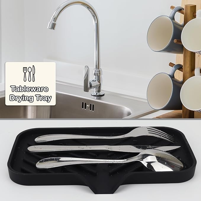 Yasmen Silicone Bathroom Soap Dishes, Sink Sponge Holder for Kitchen, Rubber Soap Dish with Drain, Shower Soap Sponge Tray, Sink or Counter Organizer, for Bar Soap, Bottle, Dish Soap Dispenser-Black