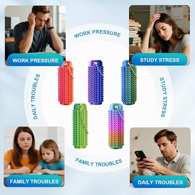8PC Little Ouchies Fidget Toys Adults, Pain Stim Fidget Anxiety Relief Pain Stim Pocket Sensory Toys for Anxiety and Stress Reduction,Portable Travel Stress Relief Spiky Fidget Keychain (Style-1)