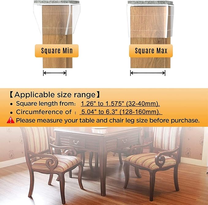16-piece Square Chair Leg Covers - Protects Wood & Hardwood Floors, Anti-Scratch & No Noise