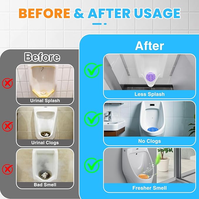 32 Pack Urinal Deodorizer Screen with 100 Gloves, 3D Wave Anti-Splash Odor Protection Urinal Cakes for Men Toilets Dry Wet Urinal Deodorant Bathroom Office Mall Hotel Four Scents Urinal Mats