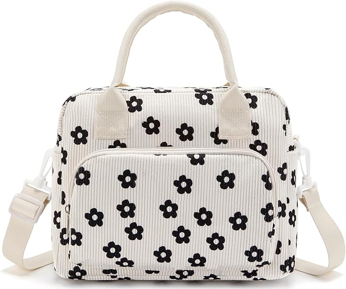 Lunch Bag Women Lunch Box for Women Adult Cute Insulated Lunch Bag Lager Cooler Lunch Tote Bags for Work Picnic (Beige-Flower)
