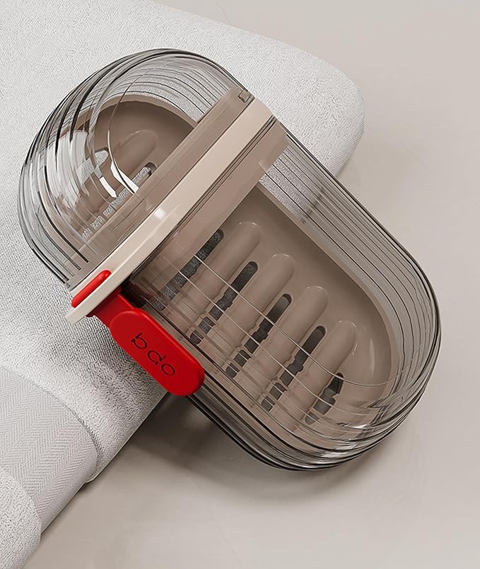 Travel Soap Case, Leakproof Soap Container with Lid, Portable Bar Soap Holder for Traveling, Soap Dish for Bathroom, Shower, Gym, School, Camping, Vacation, Outdoor-Transparent-Black