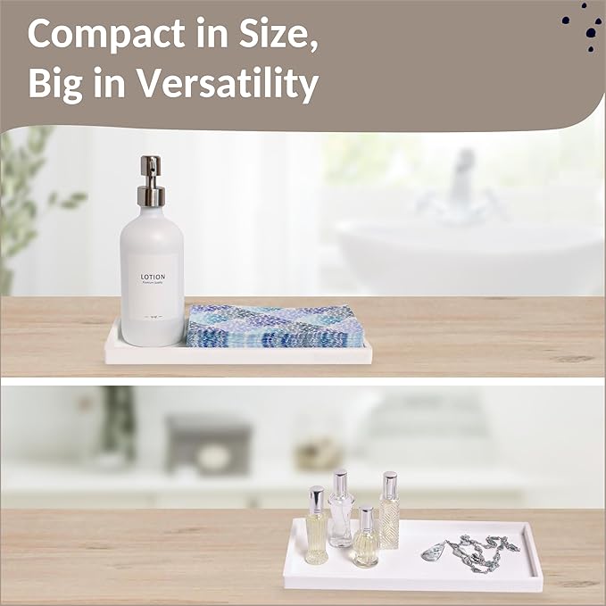 Spacewiser Countertop and Vanity Tray - 11.7" Silicone Bathroom Tray Countertop, Dish Soap Trays for Kitchen Counter, Bathroom Counter Organizer Accessories Caddy, Shower Trays Makeup Mat Oil, White
