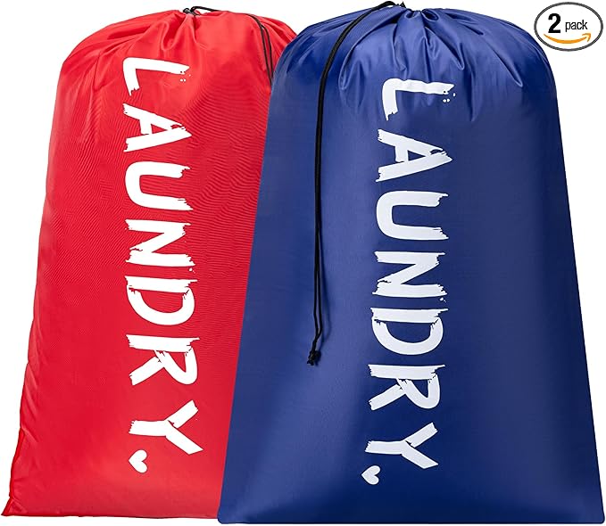 2 Pack XL Travel Laundry Bag, Machine Washable Dirty Clothes Organizer with Drawstring, Large Enough to Hold 4 Loads of Laundry, Easy Fit a Laundry Hamper or Basket Travel Essentials 24" x 36"